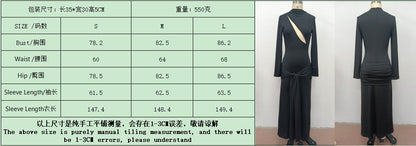 Sexy Spice Girl Hollow Long Sleeve Hip Wrap Dress Ribbon Autumn and Winter Dress