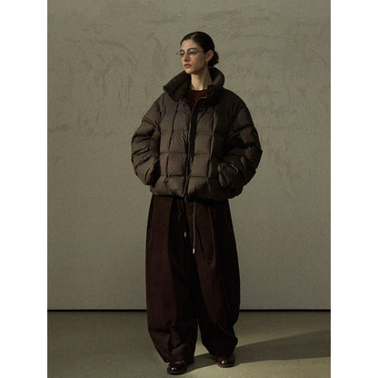 Winter high-density fit anti-down square grid direct charging stand-up collar no quilting line down jacket