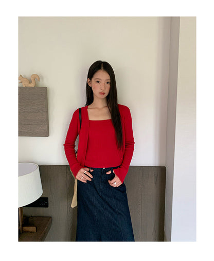 Versatile Lyocell pit strip long-sleeved v-neck knitted cardigan