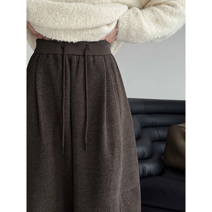 Elastic waist woolen slacks women's autumn and winter new loose wide-leg pants versatile straight cropped pants