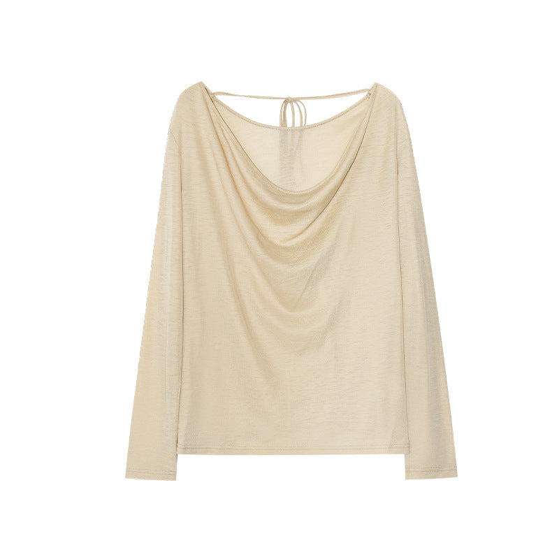 Early spring pure lust wind lace-up swinging neck halter sexy long-sleeved wool sweater