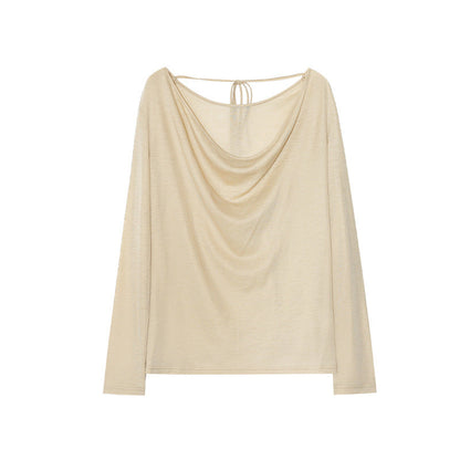 Early spring pure lust wind lace-up swing neck halter sexy long-sleeved wool sweater women