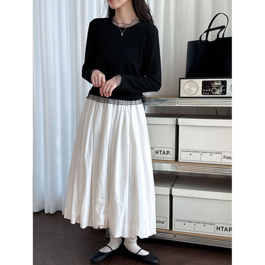 Korean fake two-piece lace-edged inner top women's early spring fungus-edged polished bottoming shirt