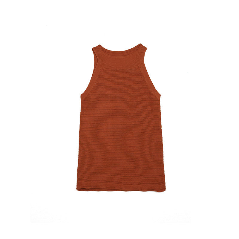 Halter Neck Knit Vest Women Sleeveless Slim Fit Cut-Out Tank Top