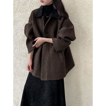 Premium texture wool retro temperament contrasting coat women's new winter simple woolen coat