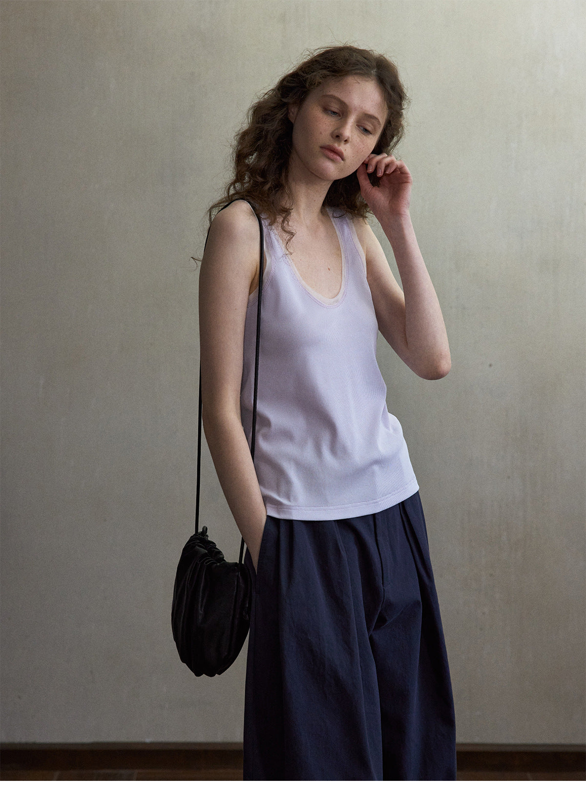Tencel cotton vest top, mesh tU-neck slim-fitting and thin inner bottoming shirt