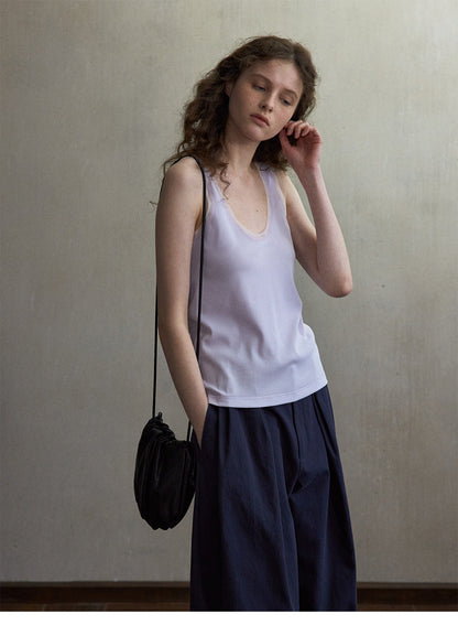 Tencel cotton vest top, mesh tU-neck slim-fitting and thin inner bottoming shirt