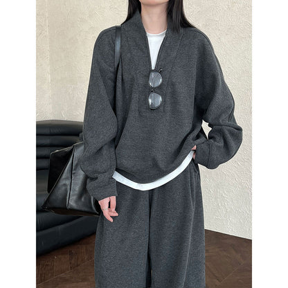 Autumn and winter new old money wind slack polished sweater + scimitar pants two-piece women's casual suit