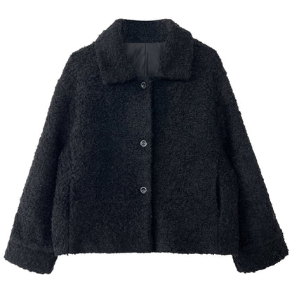 Niche design sense lamb wool lapel jacket women's winter new single-breasted short thermal top