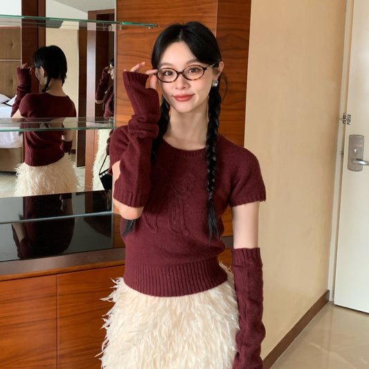 Sweet age-reducing embroidered bow sleeve sweater