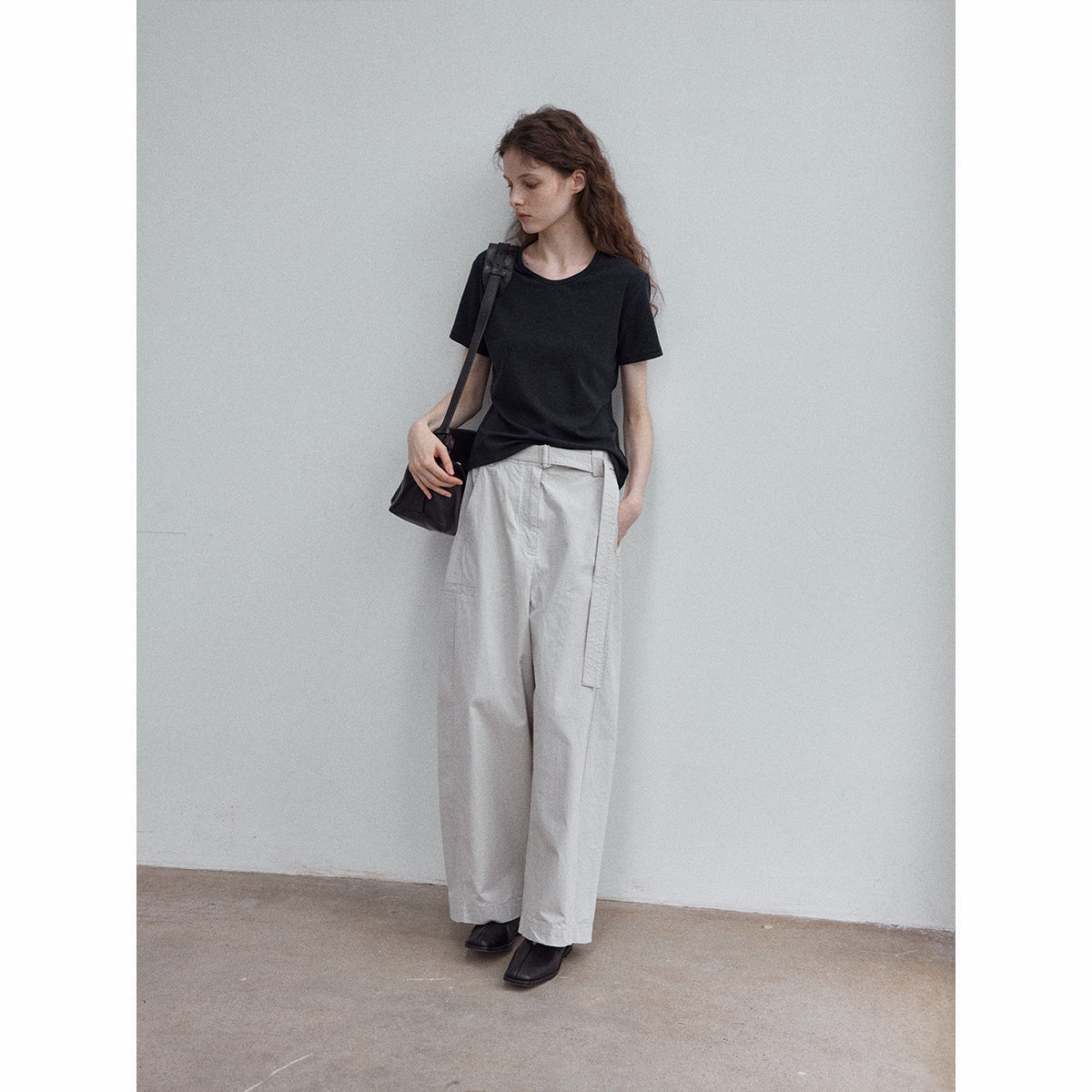 Soft and skin-friendly Tencel wool basic simple and versatile solid color small crew neck T-shirt