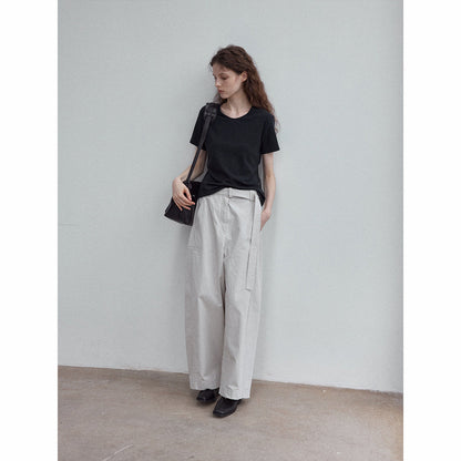 Soft and skin-friendly Tencel wool basic simple and versatile solid color small crew neck T-shirt