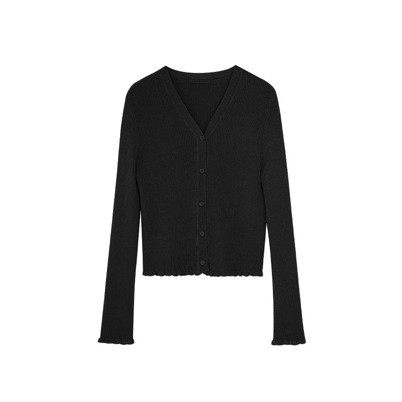 Versatile Lyocell pit strip long-sleeved v-neck knitted cardigan