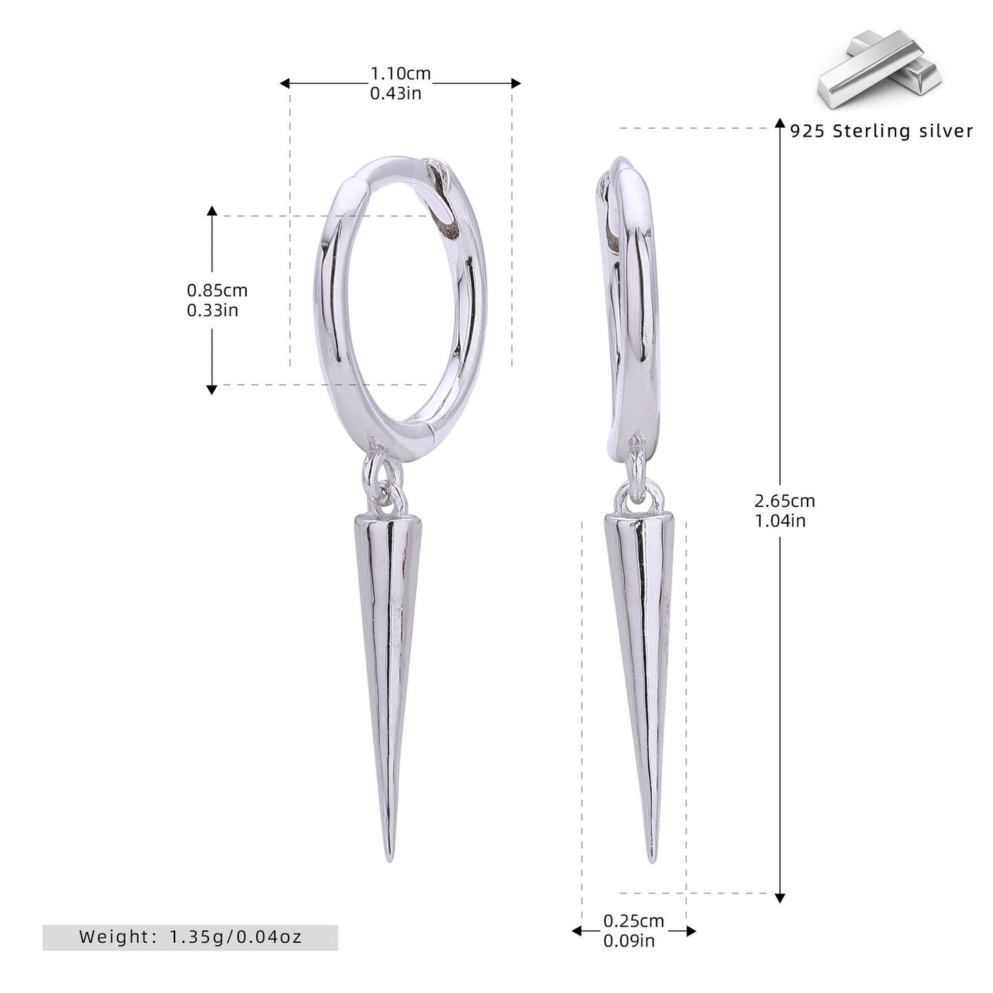 S925 Sterling Silver Ear Buckle Fashion Personality Conical Earrings