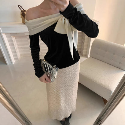 Chic Sweet Sexy Long Sleeve Bow Top