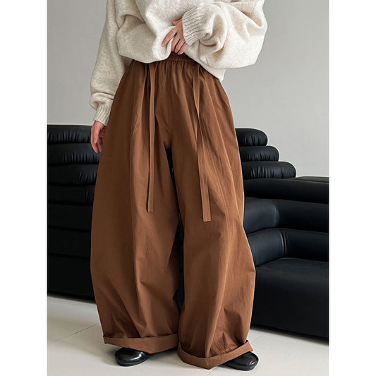 Korean high-waisted strap wide-leg balloon pants women's autumn new loose meat-covering scimitar floor-mopping trousers