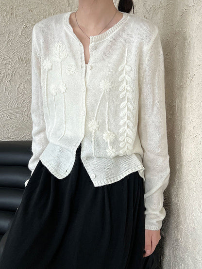 Heavy industry crochet embroidered wool knitted sweater
