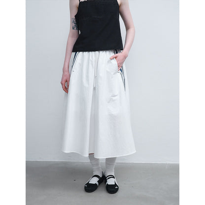 Summer new casual high-waisted drawstring striped contrasting color sporty umbrella skirt
