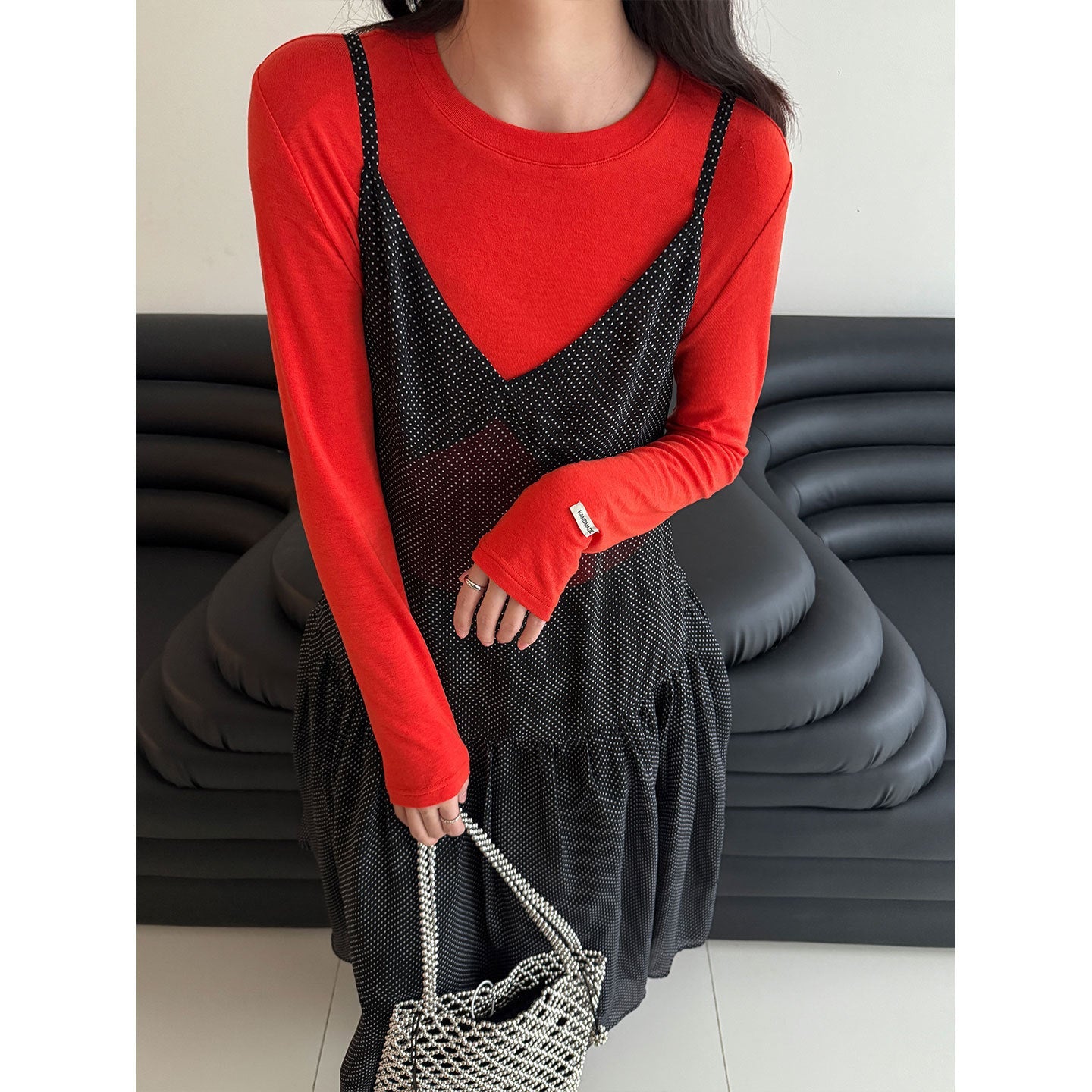 Soft waxy 28% Tencel wool loose high elastic long-sleeved bottoming shirt women's early spring simple inner T-shirt