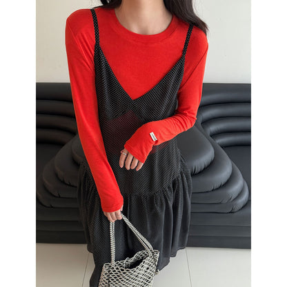 Soft waxy 28% Tencel wool loose high elastic long-sleeved bottoming shirt women's early spring simple inner T-shirt
