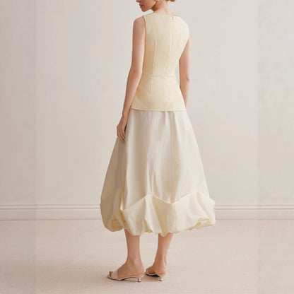 Temperament bud skirt 2026 spring and summer design sense pinch pleated hem small a-shaped skirt