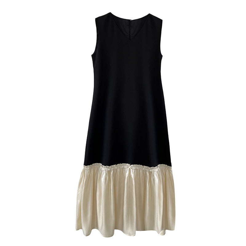High-end French temperament sleeveless vest dress c spring new splicing hem fishtail skirt 9726