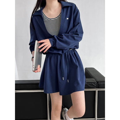 Korean age-reducing suit women's autumn new fake two-piece sweater + elastic skirt two-piece set