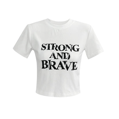 Letter print t-shirt women's short-sleeved fashion crew neck small top