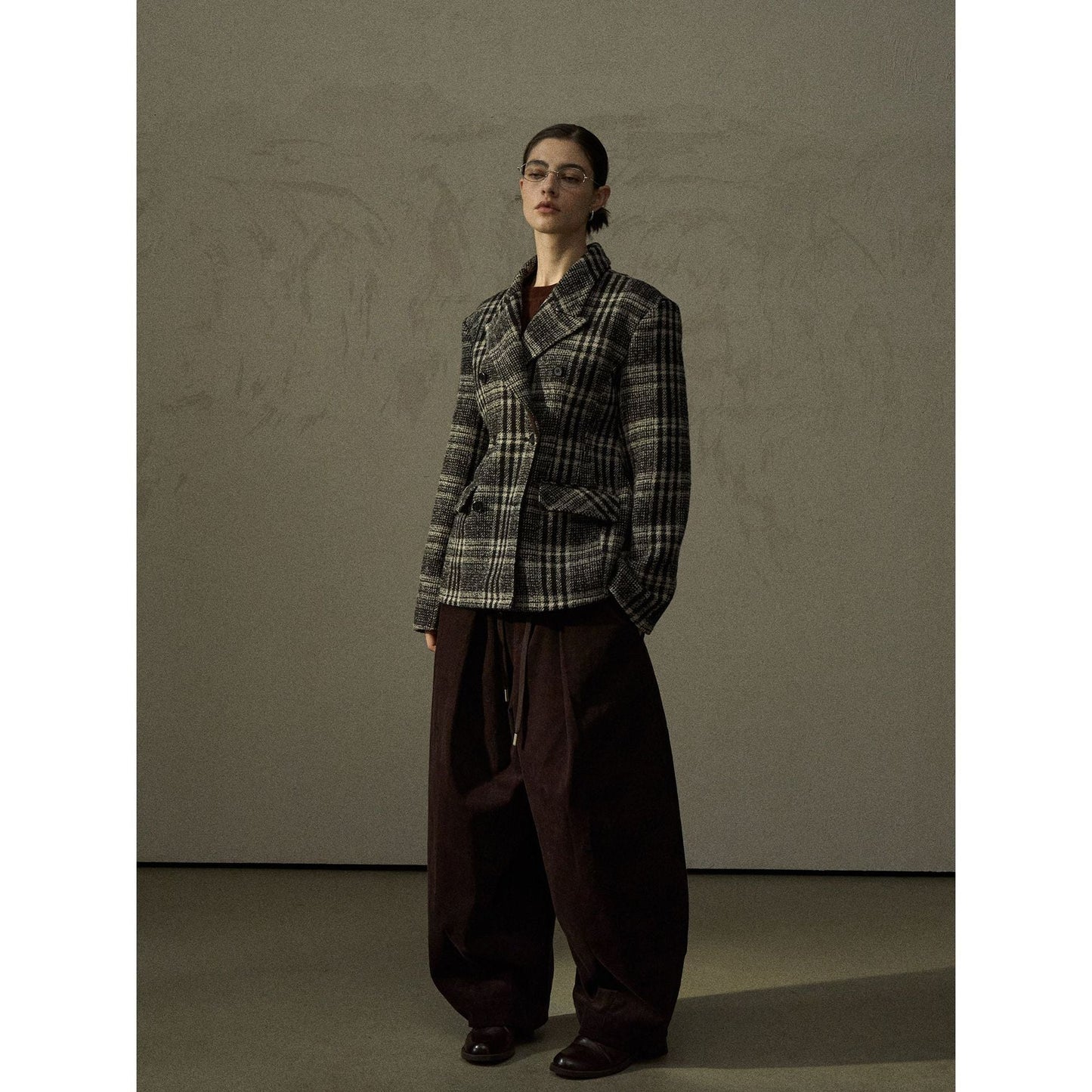 Winter design gun barred collar plaid bee waist double-sided wool suit