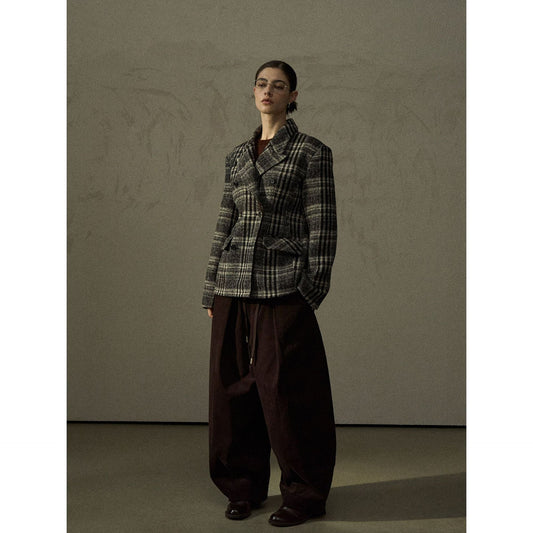 Winter design gun barred collar plaid bee waist double-sided wool suit