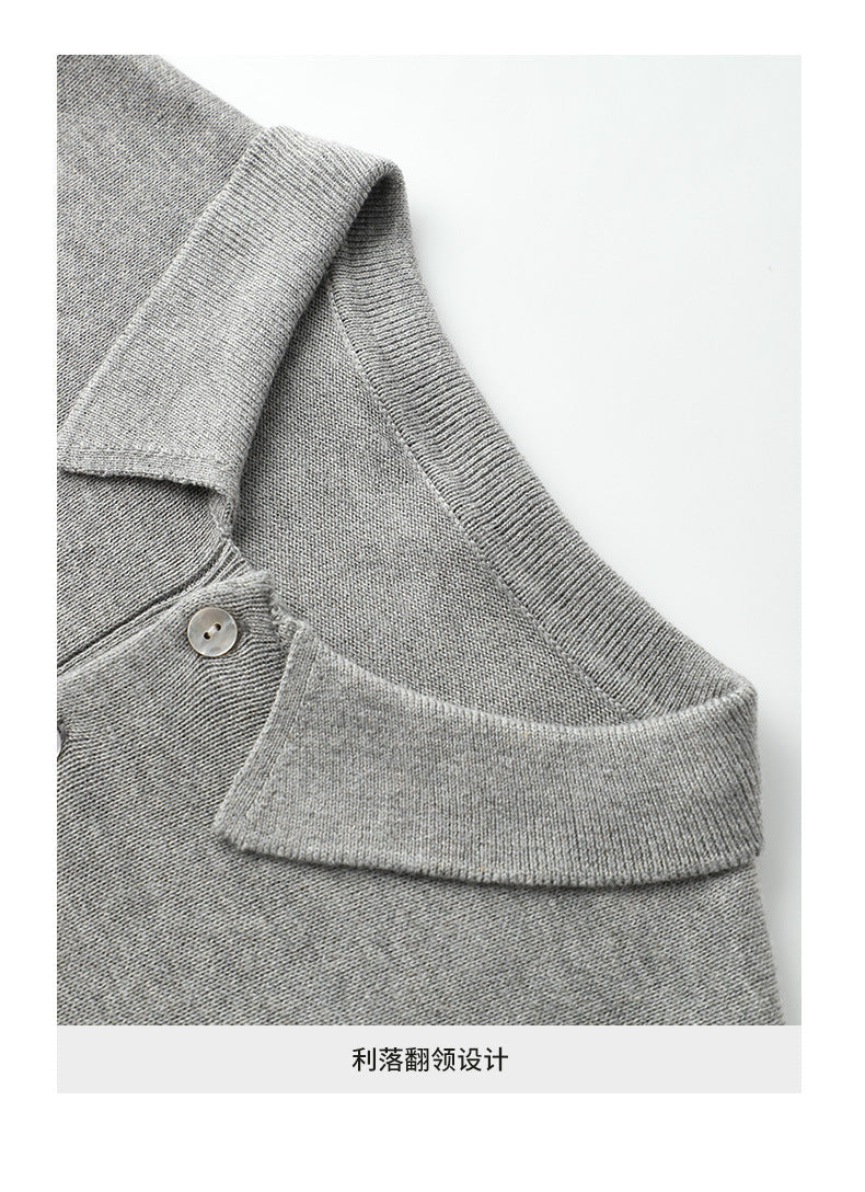 Soft waxy short-sleeved polo neck knitted sweater