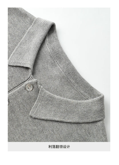 Soft waxy short-sleeved polo neck knitted sweater