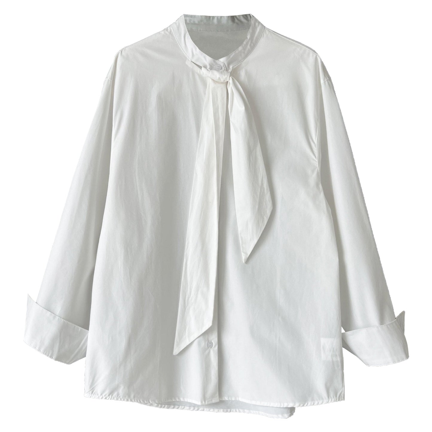 Korean design sense tie solid color shirt women's new temperament loose casual shirt