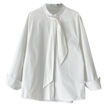 Korean design sense tie solid color shirt women's new temperament loose casual shirt