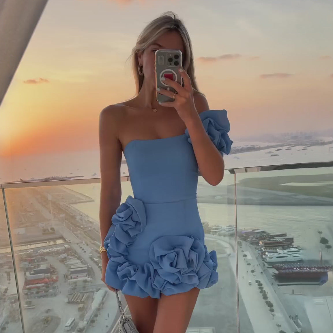 Ruffle One Shoulder Mini Dress