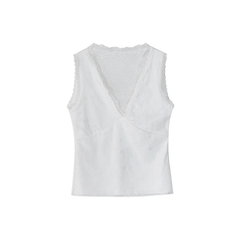 Sexy pure lace lace inner with bottom v-neck vest