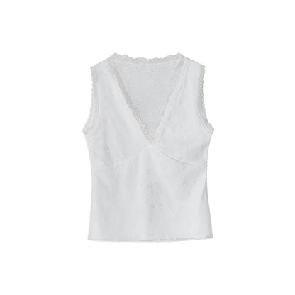Sexy pure lace lace inner with bottom v-neck vest