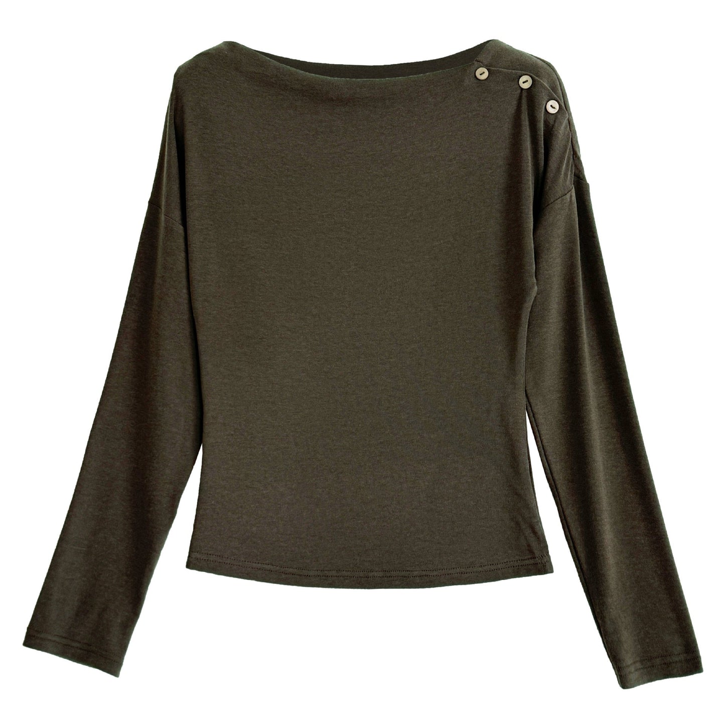 Korean asymmetrical button off-shoulder long-sleeved high-elastic bottoming shirt top women's Qiuxin slim-fitting and thin knitted sweater