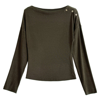 Korean asymmetrical button off-shoulder long-sleeved high-elastic bottoming shirt top women's Qiuxin slim-fitting and thin knitted sweater