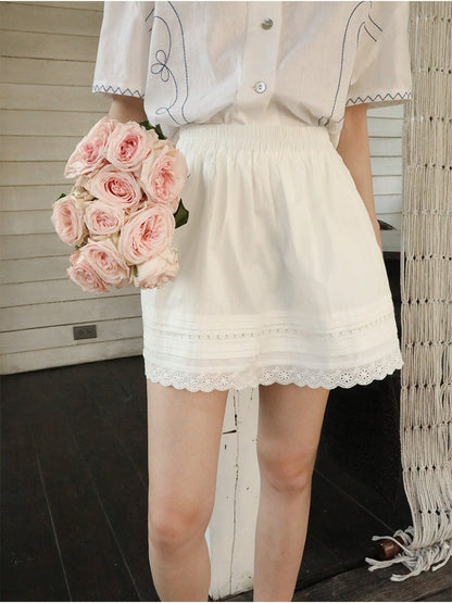 Small white dress lace splicing elastic waist lazy summer short skirt