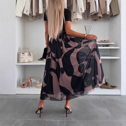 Floral Print Mesh Maxi Skirt