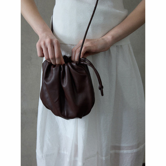 Soft waxy cloud feeling drawstring crossbody small bag