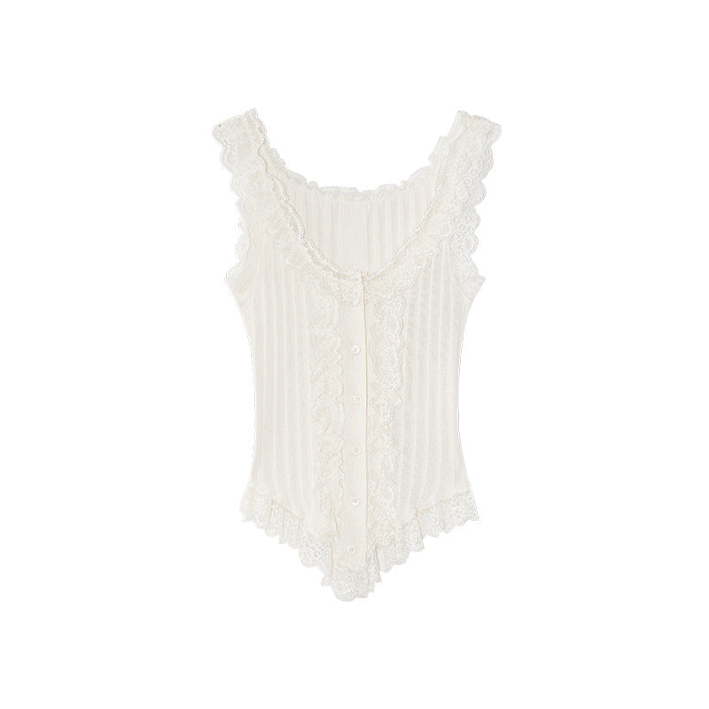 Xia Sweet and Spicy Elastic Slim Fit Lace Fungus Edge Suspender Sleeveless Vest
