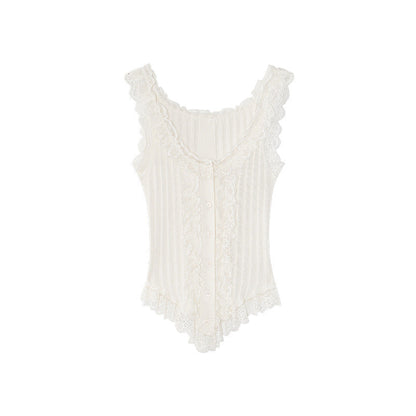 Xia Sweet and Spicy Elastic Slim Fit Lace Fungus Edge Suspender Sleeveless Vest