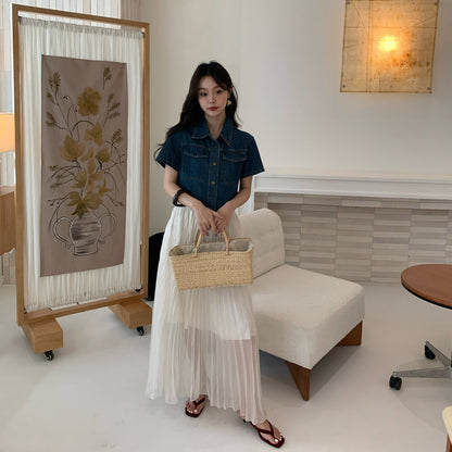 Lapel Small Short Sleeve Denim Short Jacket