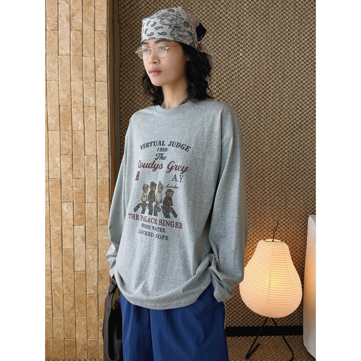 long-sleeved T-shirt loose shoulder top