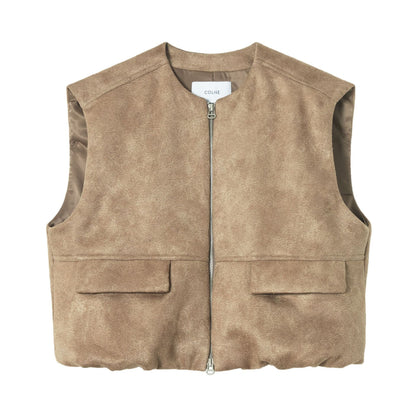 Windproof and warm textured suede cloud padded cotton retro vest jacket