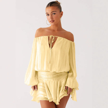 Summer new off-shoulder commuting fashionable and sexy pleated suit