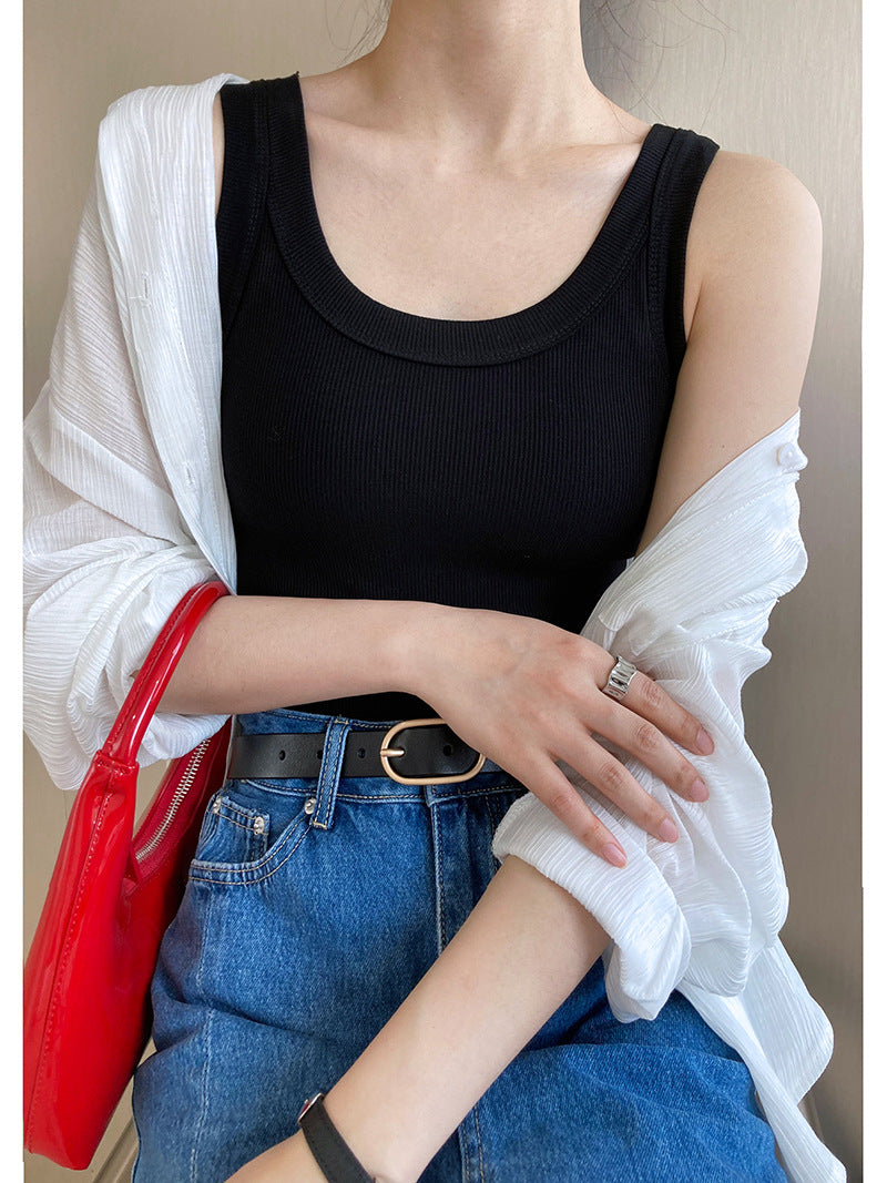 Threaded camisoles, women's summer wears tight sports outside, with Internet celebrity beautiful back, sleeveless bottom top