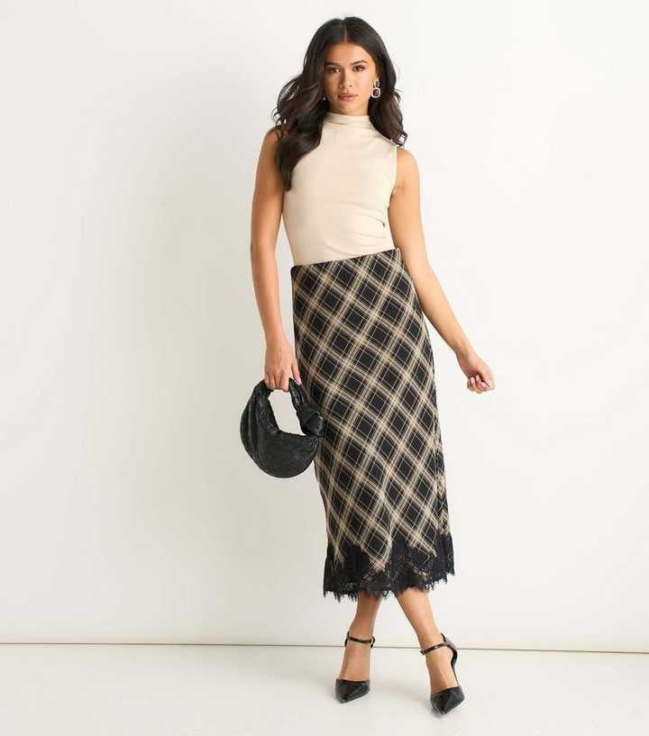 Stylish retro plaid skirt, lace skirt, slim hip skirt